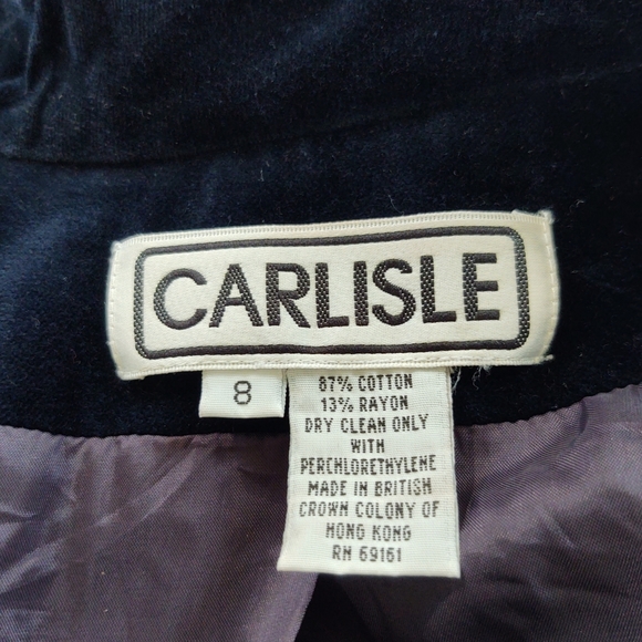 Carlisle Vintage 80's Dark Blue Velvet Cropped Jacket Zip Front Size 8 - Picture 11 of 12